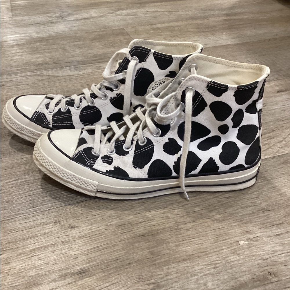Converse High-Top Sneakers - Black and White Cow Print
